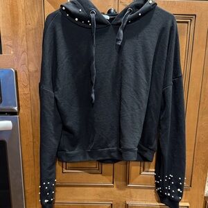 Charlotte Russe Black Hoodie with Pearl Details